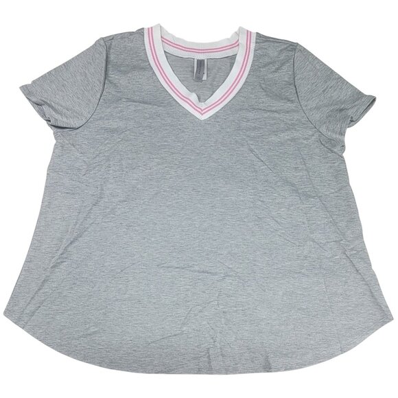 Honeyme T-Shirt Curvy Womens V-Neck Gray & Pink Striped Collar Womens XXL - Picture 1 of 6